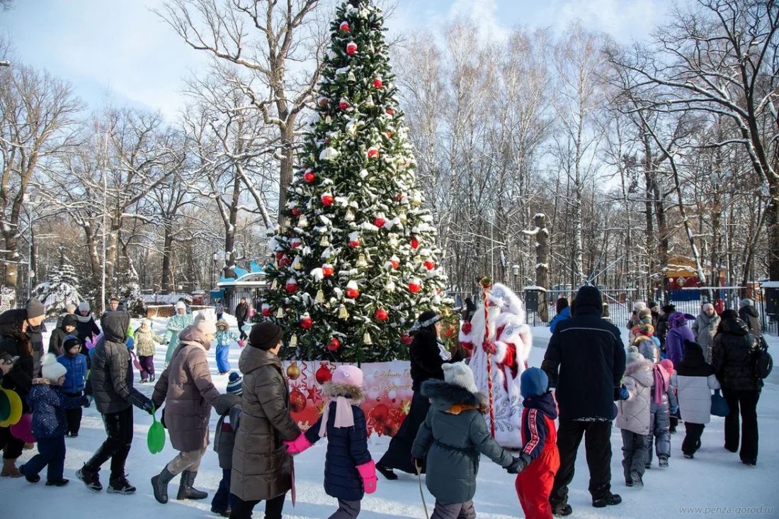 Новогодние праздники в пензе. Новый год в парке. Празднование нового года в парке. Парк Белинского зима. Пенза зимой 2022.